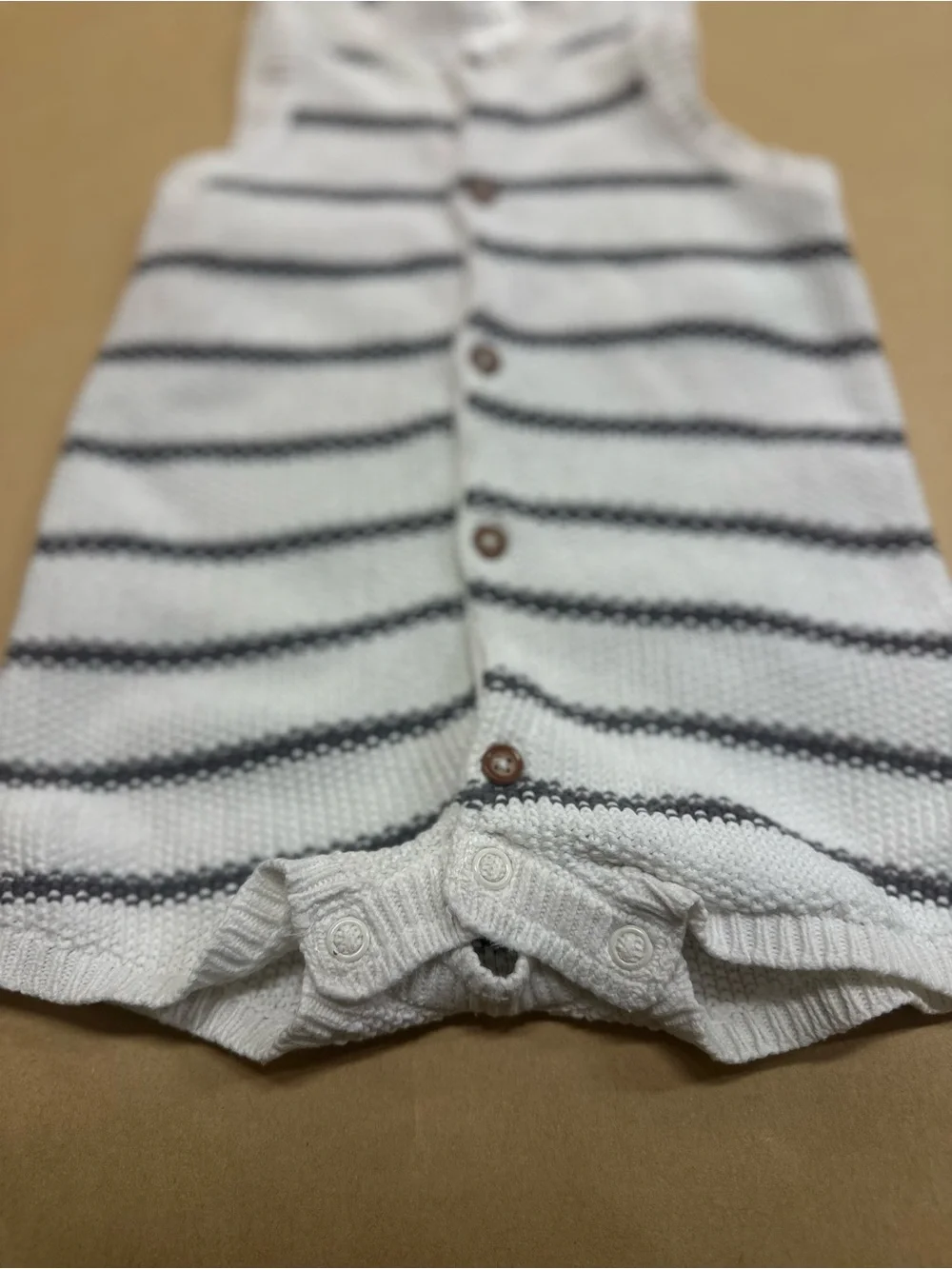 Carter's White & Gray Striped Knit Button Romper